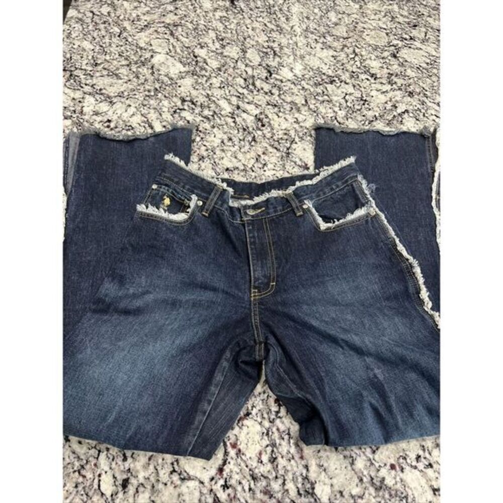 US Polo Association Jeans Size 11/12 Fringe Pockets Waist Band Leg Seams Flare